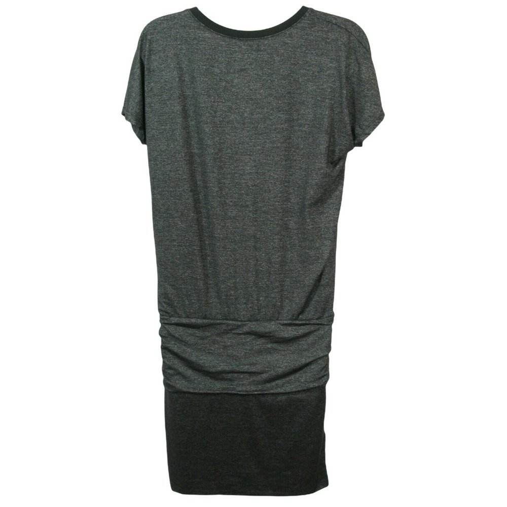 ATHLETA Size S Black Silver Heather Jersey Knit Ruched Odyssey Blouson Tee Dress - Picture 3 of 4